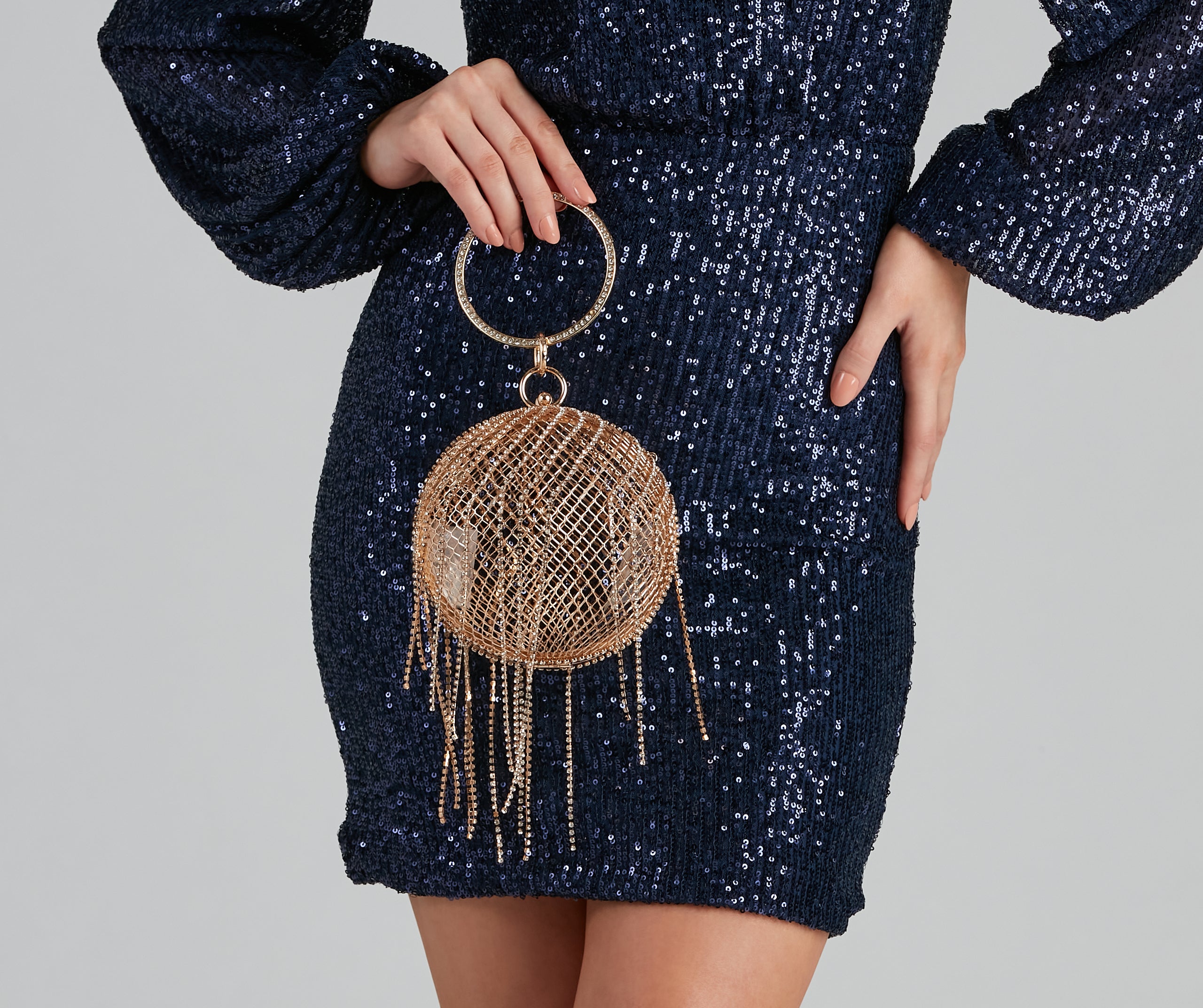 Major Glitz Fringe Sphere Clutch