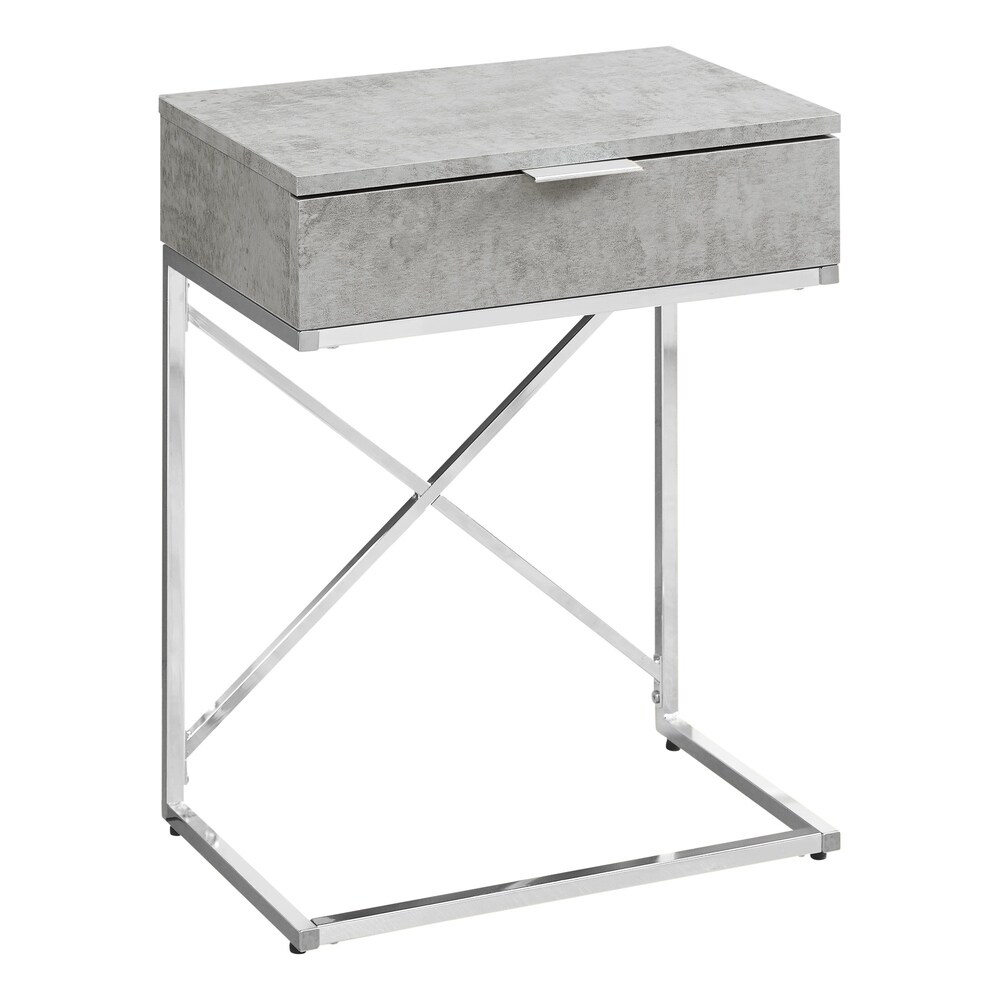 Accent Table  Side  End  Nightstand  Lamp  Storage Drawer  Living Room  Bedroom  Metal  Laminate  Chrome  Contemporary