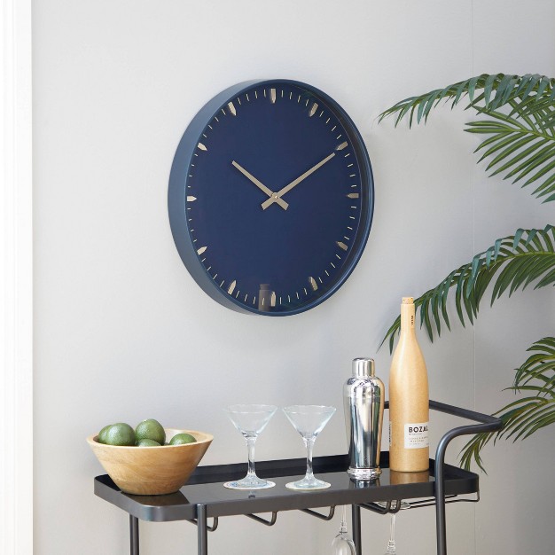 Glass Wall Clock With Gold Accents Dark Blue Olivia amp May