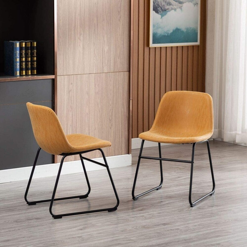 Modern Faux Leather Dining Chairs with Metal Frame (Set of 2)   Water Resistant