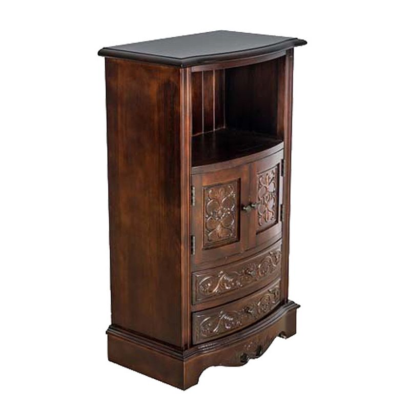 Engraved Wooden Frame Storage Cabinet with 2 Drawers and 2 Doors， Brown