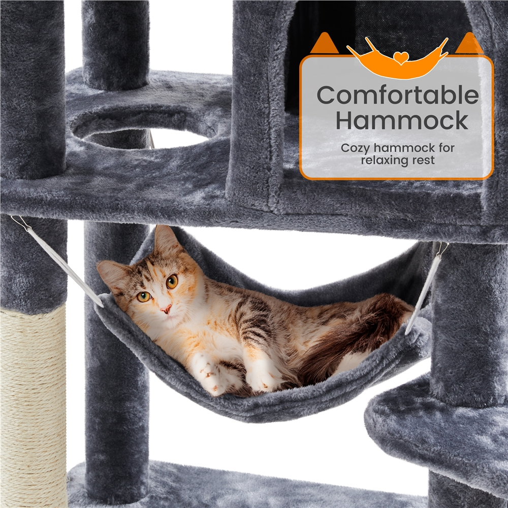 SMILE MART 71″ H Multi-Level Large Cat Tree with 2 Cozy Perches 2 Condos，Dark Gray