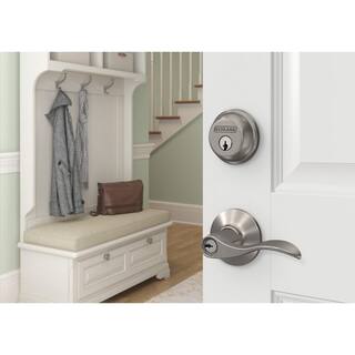 Schlage Accent Satin Nickel Single Cylinder Deadbolt and Keyed Entry Door Handle Combo Pack FB50N V ACC 619