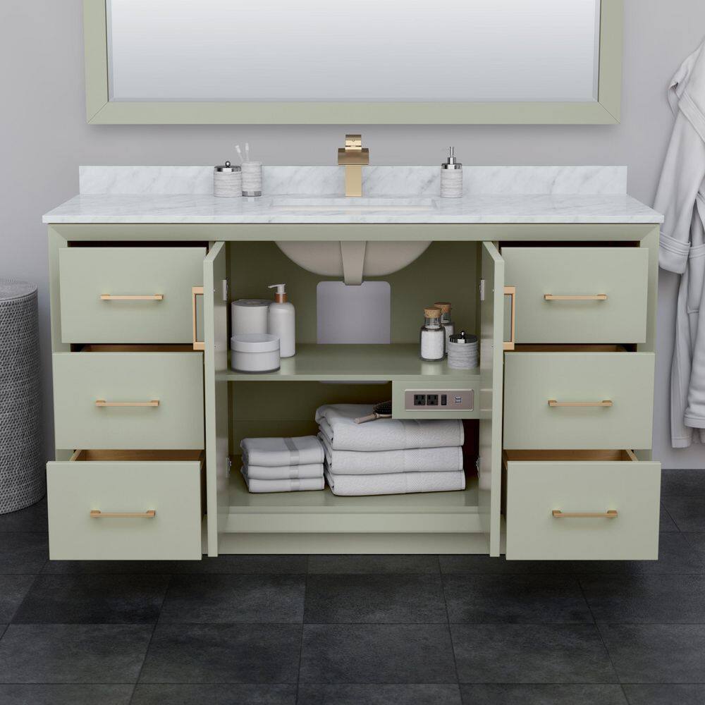 Wyndham Collection Strada 60 in. W x 22 in. D x 35 in. H Single Bath Vanity in Light Green with Carrara Cultured Marble Top and 58