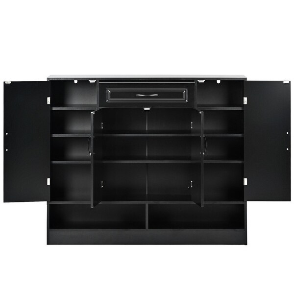 Modern Shoe Cabinet with Adjustable Shelves， Shoe Storage Organizer with 3 Cabinets - - 37999974