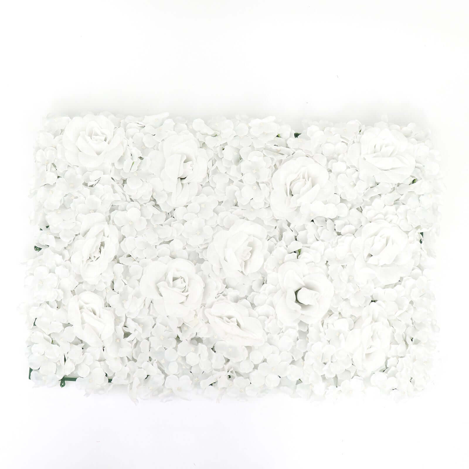 White 3D Silk Rose and Hydrangea Flower Wall Mat Backdrop - 4 Artificial Panels 11 Sq ft.