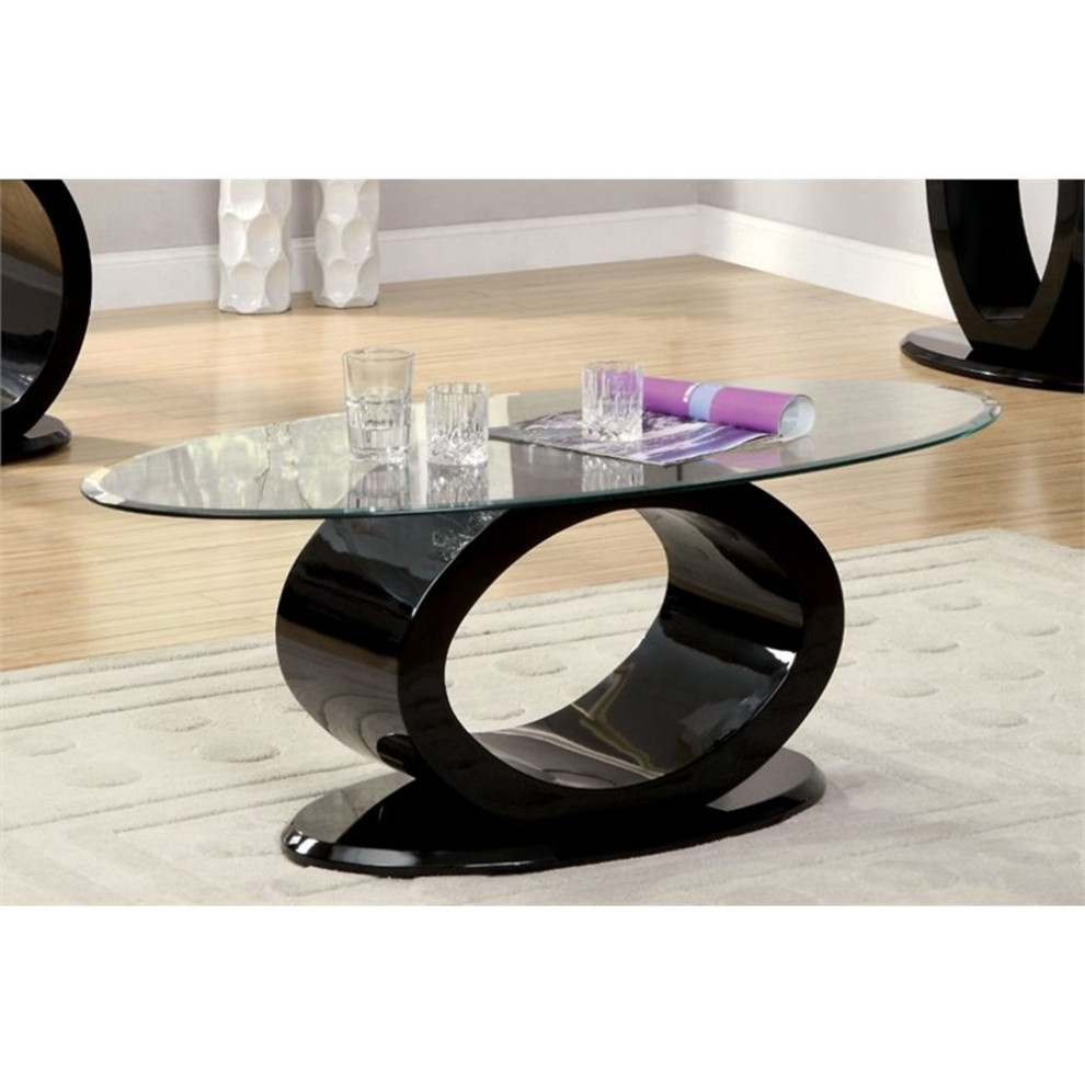 Mason Contemporary 3 Piece Tempered Glass Top Coffee Table Set in Black   Transitional   Coffee Table Sets   by Homesquare  Houzz