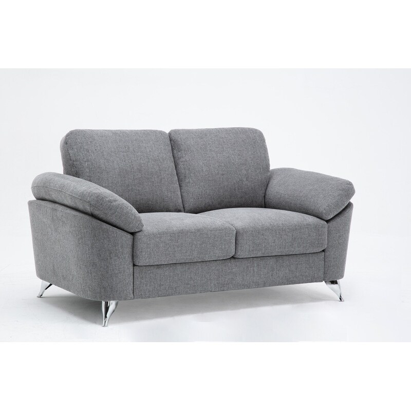 Villanelle Light Gray Linen Sofa Loveseat Chair Living Room Set