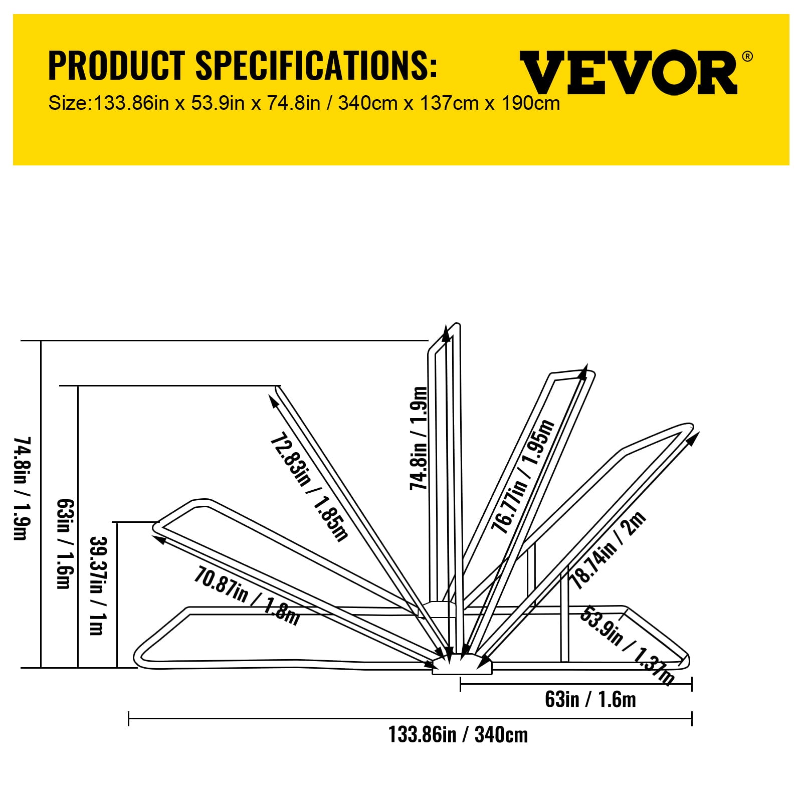 VEVORbrand Heavy Duty Motorcycle Shelter Shed Cover Storage Tent Garage with Lock， Waterproof Oxford Cloth Anti-theft， All Seasons Protection， Fits up to 132