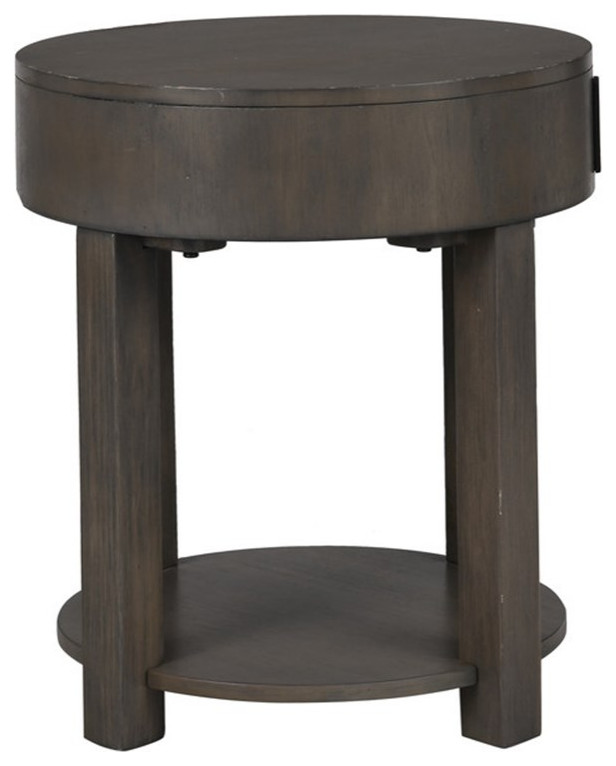 Jonah Light Brown Engineered Wood Round End Table with USB Ports   Transitional   Side Tables And End Tables   by Homesquare  Houzz