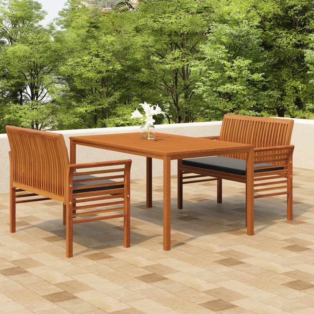 3 Piece Patio Dining Set with Cushions Solid Wood Acacia - Overstock - 37575806