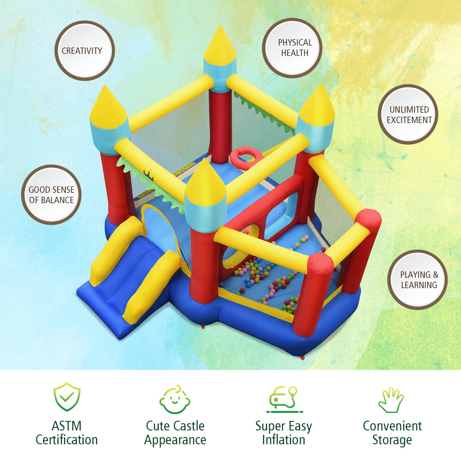 Costzon Inflatable Bounce House, Bouncy House for Kids/ With 550 Blower