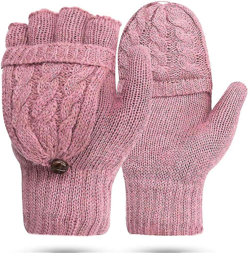 Women's Gloves Fingerless Mittens - Ladies Gloves Winter Warm Knit Fingerless Gloves Wool Mittens Flap Cover Texting Glovespink