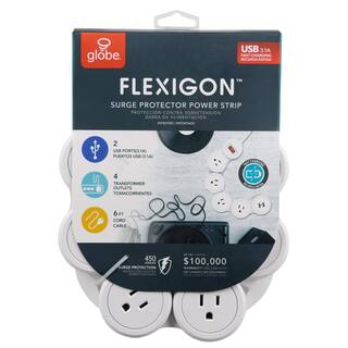 Globe Electric Flexigon 6 ft. 2 USB Port 4-Outlet Surge Protector Power Strip 7817501