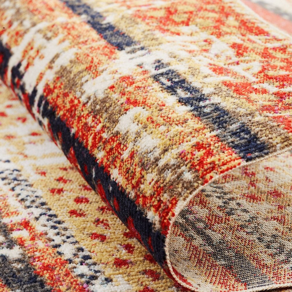 Porch   Den Pommel Distressed Red/Gold Striped Indoor/ Outdoor Area Rug