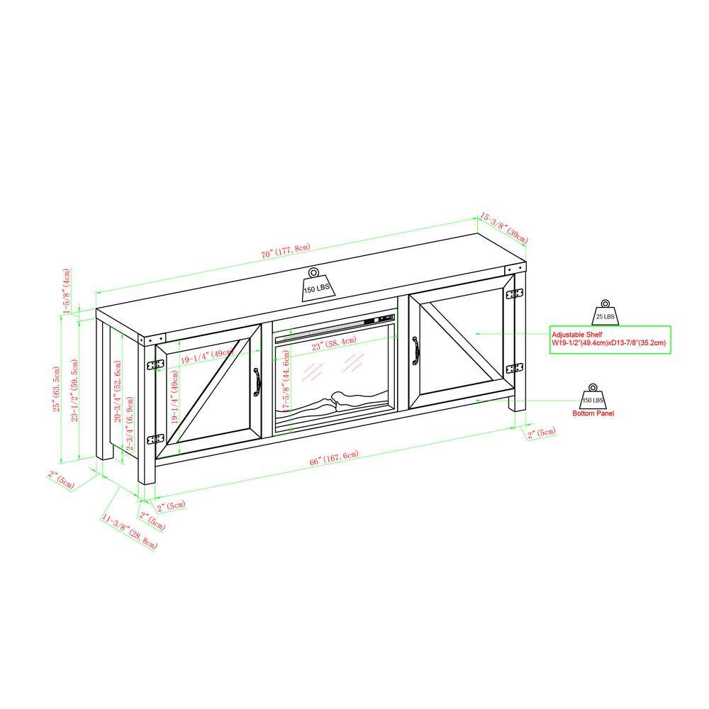 Welwick Designs 70 in. Reclaimed Barnwood Farmhouse Double Barn Door Fireplace TV Stand Fits TVs up to 80 in. HD9176