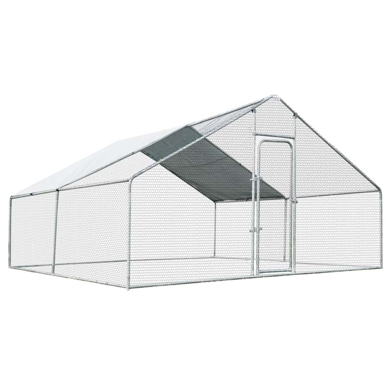 13' x 13' x 6.5' Galvanized Metal Large Walk-in Chicken Coop Cage Runs Hen House with Cover & Lockable Door