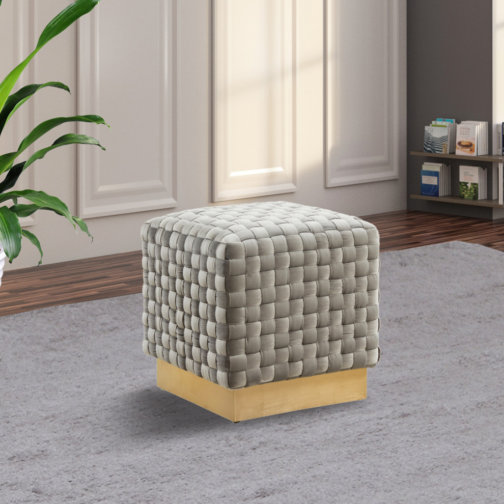 Myrtle 19 quotModern Square Weave Velvet Ottoman With Gold Base   Contemporary   Footstools And Ottomans   by LeisureMod  Houzz