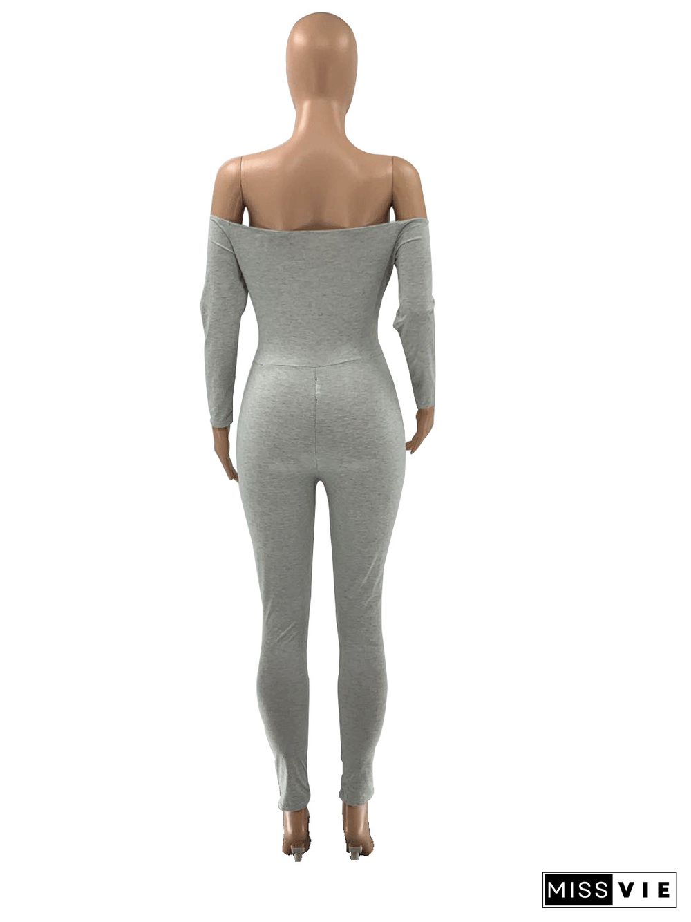 Off Shoulder Long Sleeve Bandage Jumpsuit