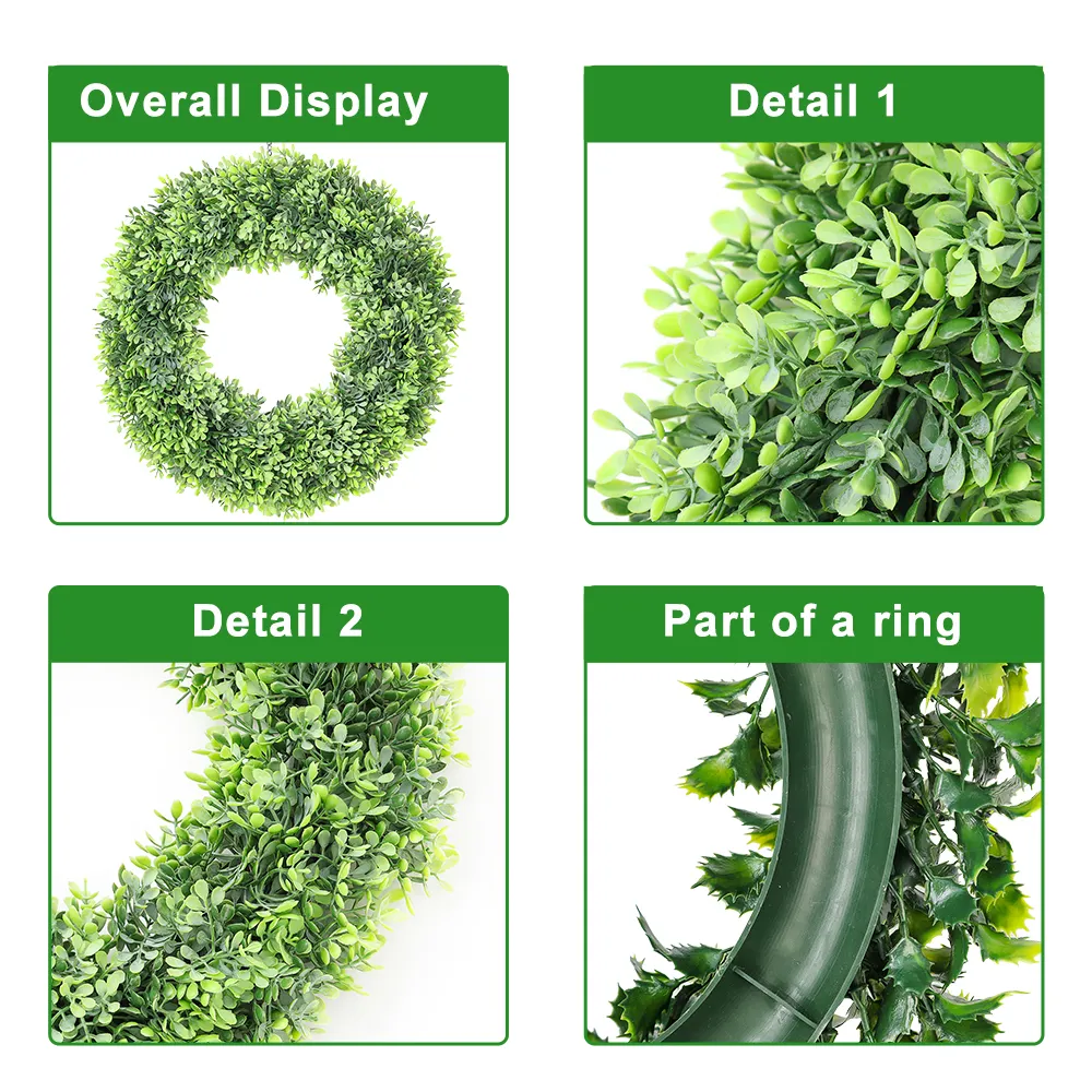 Hh 57 Cheap Price Garden Supplies Boxwood Grass Garland Green Plastic Leaf Wreath for Door Decorative