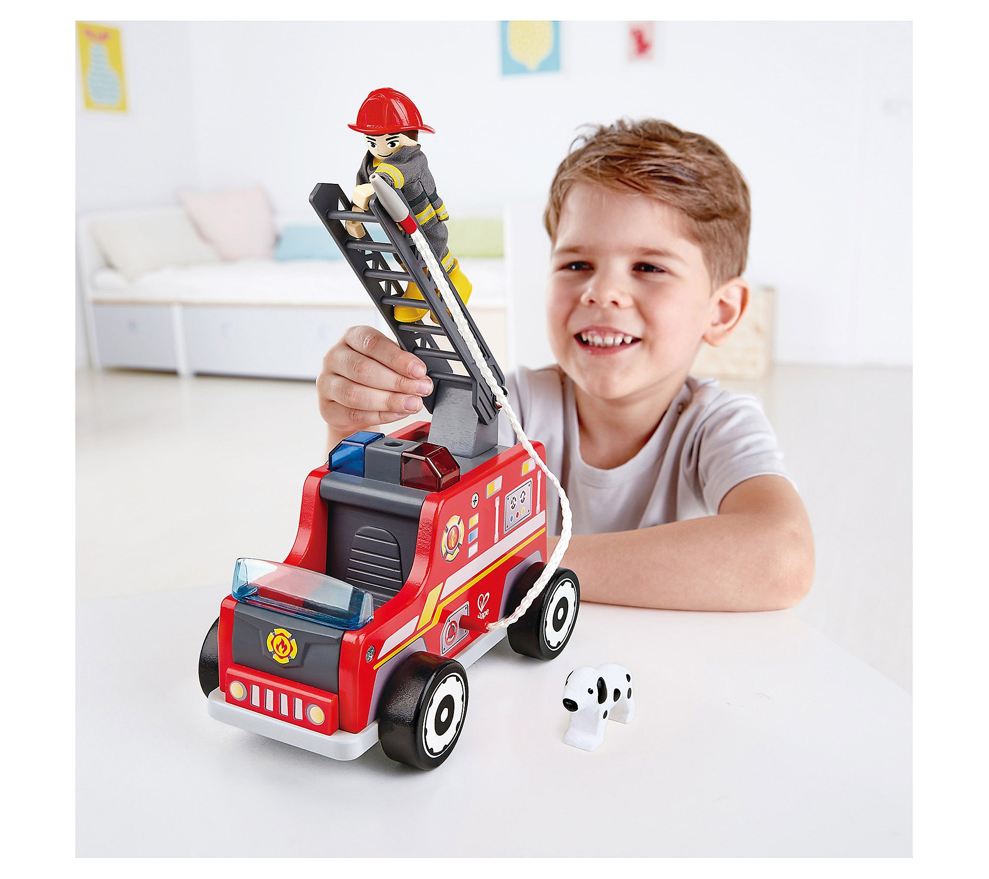 Hape Fire Truck Wooden Fire Engine Toy Play Set