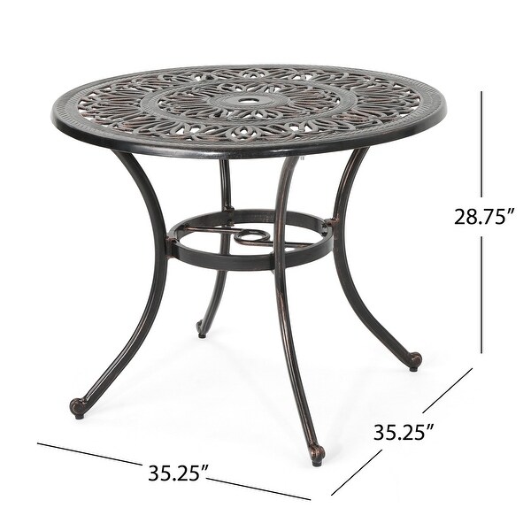 Outdoor Round Cast Aluminum Dining Table for Dining Room，Home Office，Living Room Furniture，Easy Assembly，Shiny Copper