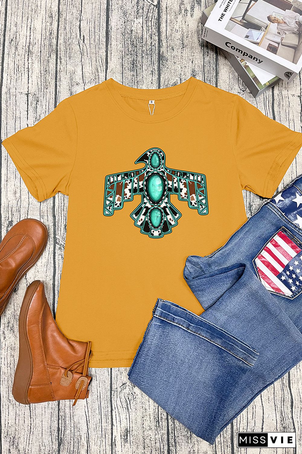 Cowhide Turquoise Thunderbird Graphic T-Shirt Wholesale