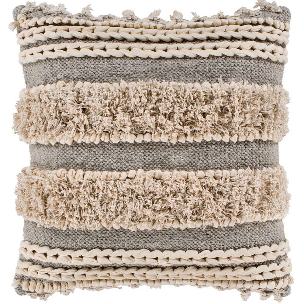 Rylie Taupe Bohemian Braided Shag Poly Fill Throw Pillow (18\