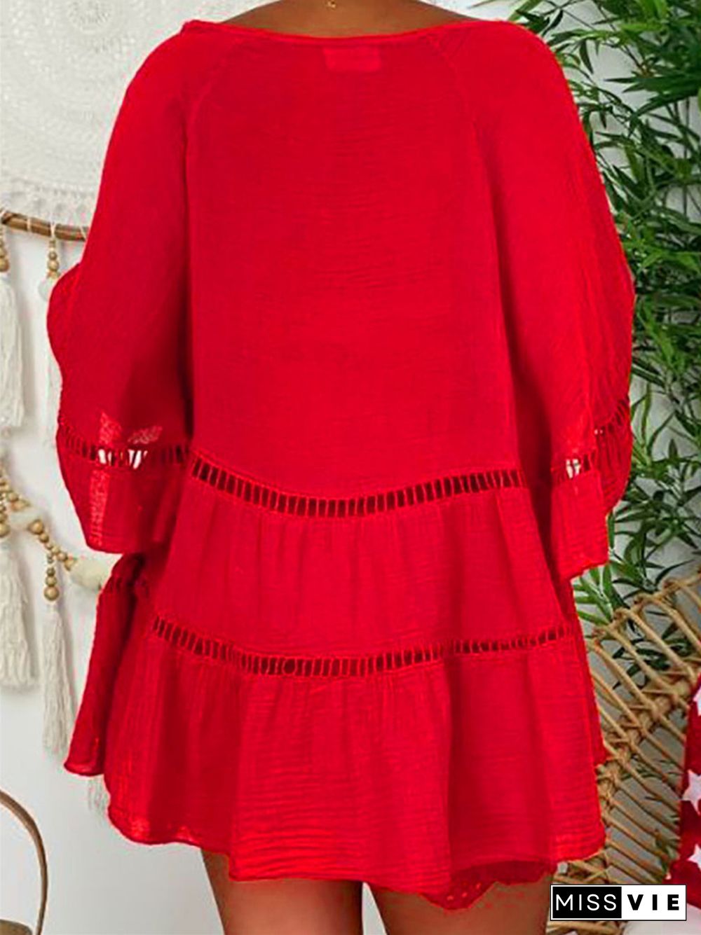 Sleeve Cotton Linen V-neck Loose Large Top White Dresses