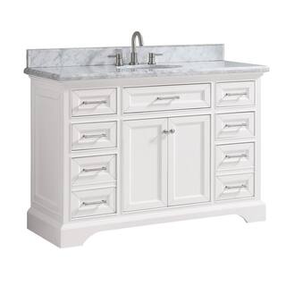 Home Decorators Collection Windlowe 49 in. W x 22 in. D x 35 in. H Freestanding Bath Vanity in White with Carrara White Marble Top 15101-VS49C-WT