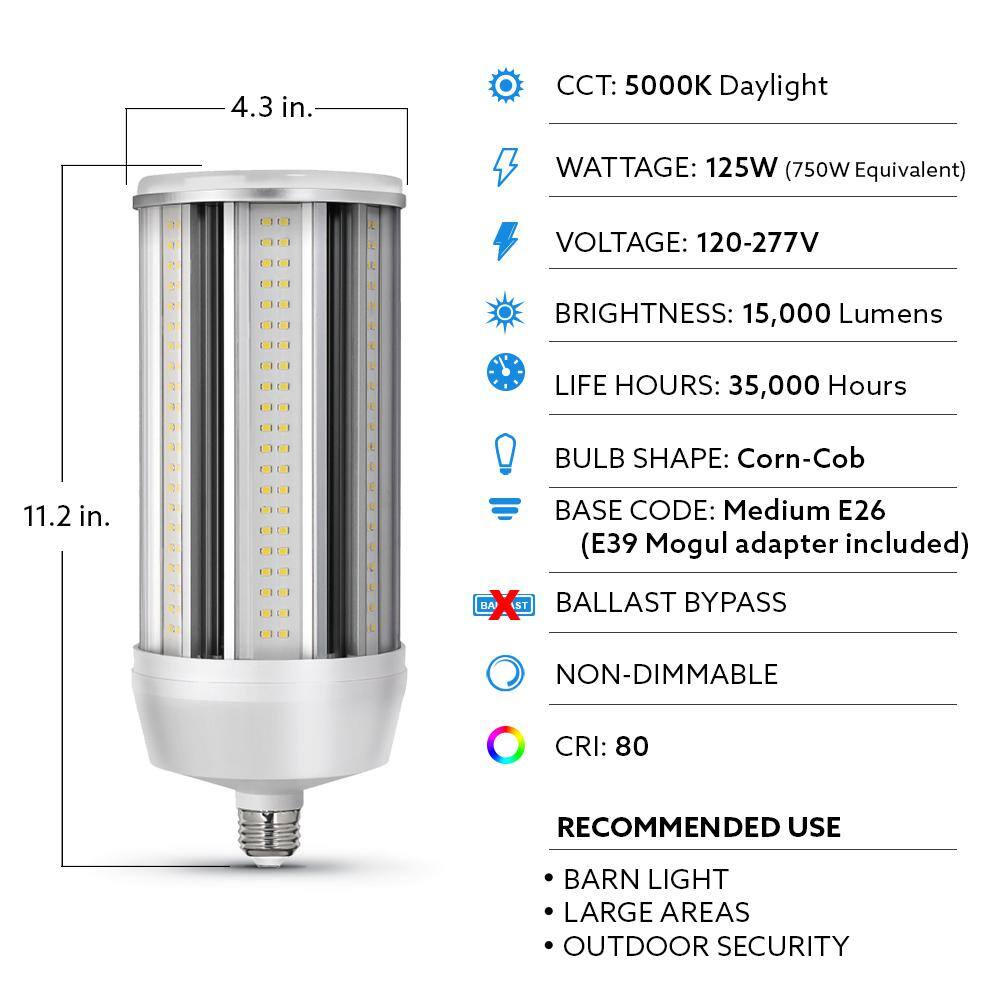 Feit Electric 750-Watt Equivalent Corn Cob High Lumen Daylight (5000K) HID Utility LED Light Bulb C150005KLEDHDRP