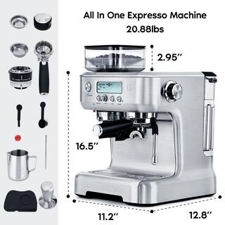 CASABREWS 5700-Pro 75-Cups Sliver Stainless Steel Espresso Machine with LCD Display and Milk Frother Steam Wand HD-US-5700Pro-SIL