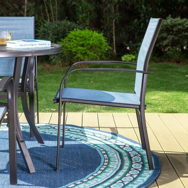 MAISON ARTS 5Piece Patio Dining Set，Geometrically Stamped Round Table and 4 Textilene Dining Chairs