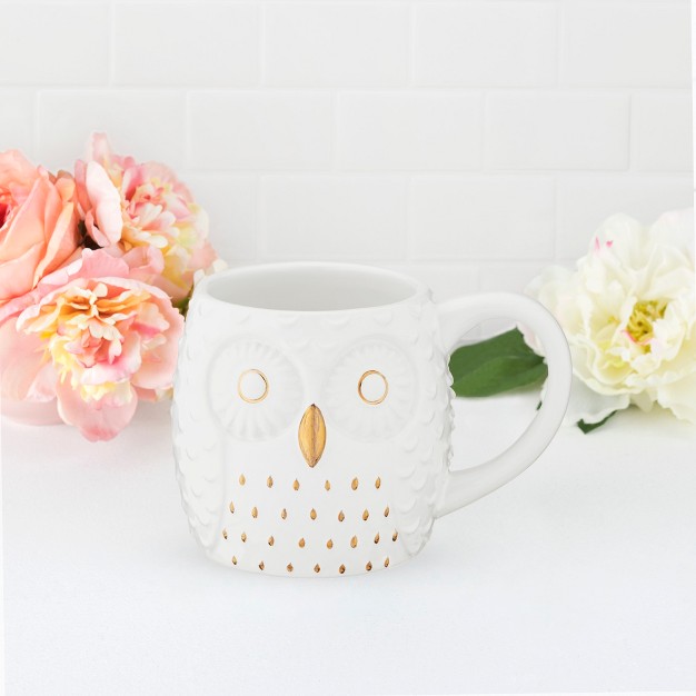 Pinky Up Olivia Owl Mug 3d White Ceramic With Gold Details Holds 16 Oz Coffee amp Tea Accessories