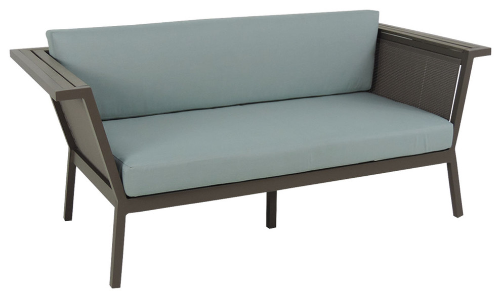 Riviera Outdoor Gray Geo Loveseat With Sunbrella Fabric   Contemporary   Outdoor Loveseats   by Patio Heaven  Houzz