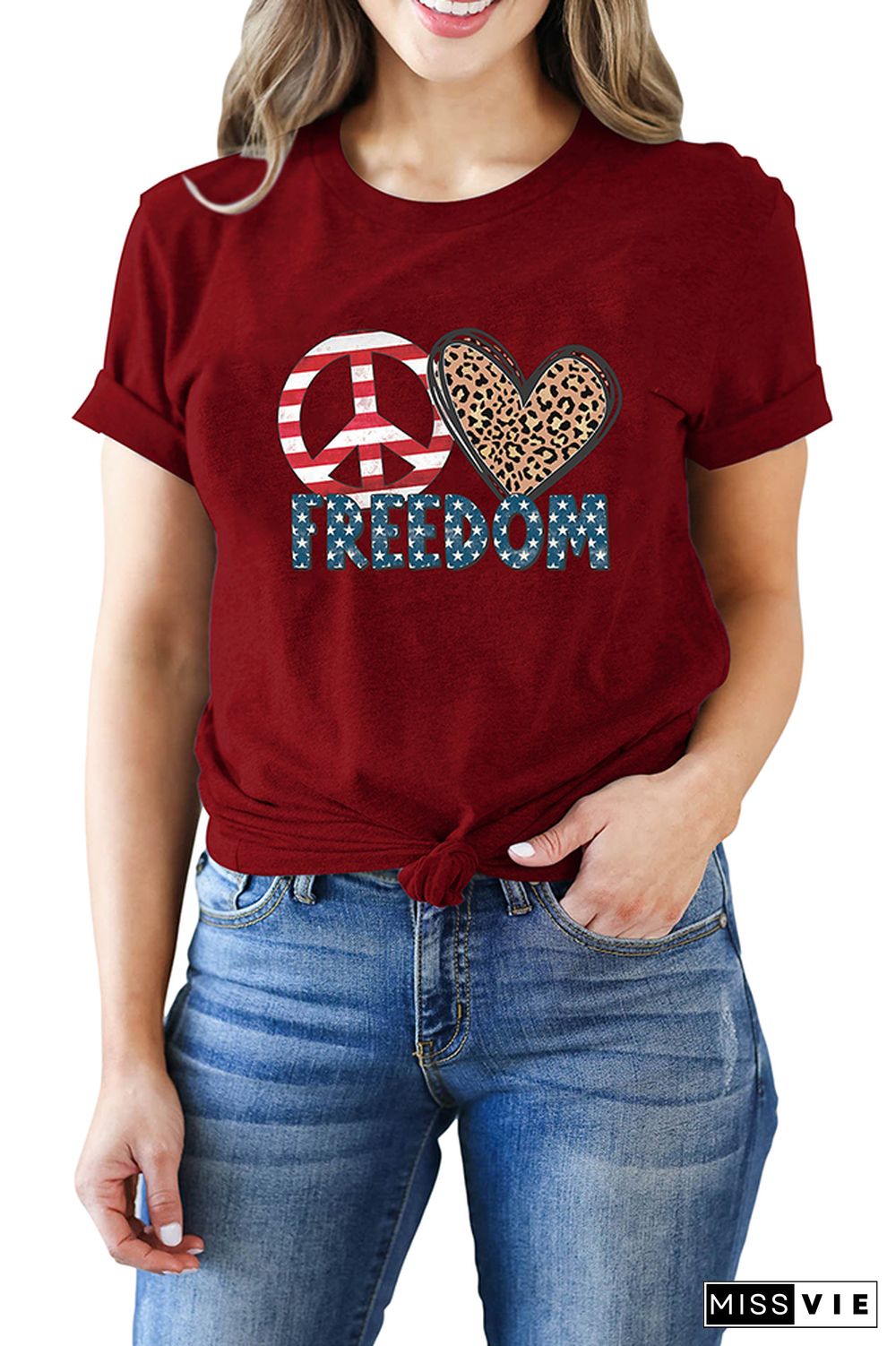 Peace Love Freedom Print Short Sleeve Graphic Tee Wholesale