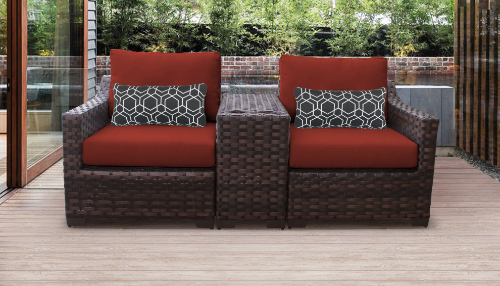 kathy ireland River Brook 3 Piece Wicker Patio Furniture Set Aqua   Tropical   Outdoor Lounge Sets   by TKClassics  Houzz