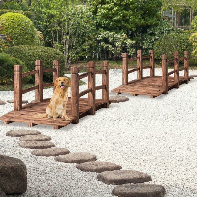 Henmomu 5 Feet Wooden Garden Bridge Arc Stained Finish Footbridge Decorative Garden Bridges