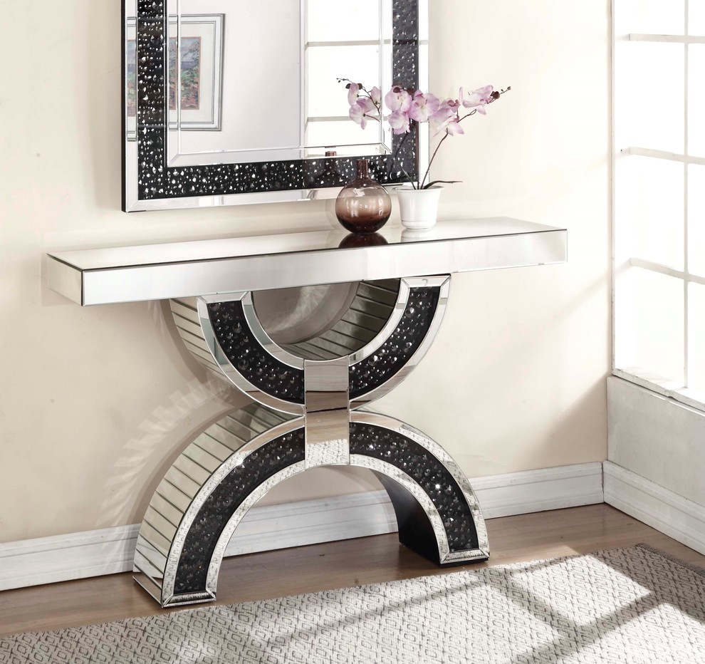 Wood And Mirror  Console Table With Geometric Style Base Clear And Black   Contemporary   Console Tables   by Acme Furniture  Houzz