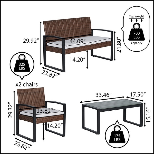 Thom 4Piece Modern Coastal Faux Wicker Conversation Outdoor Patio Set，by JONATHAN Y