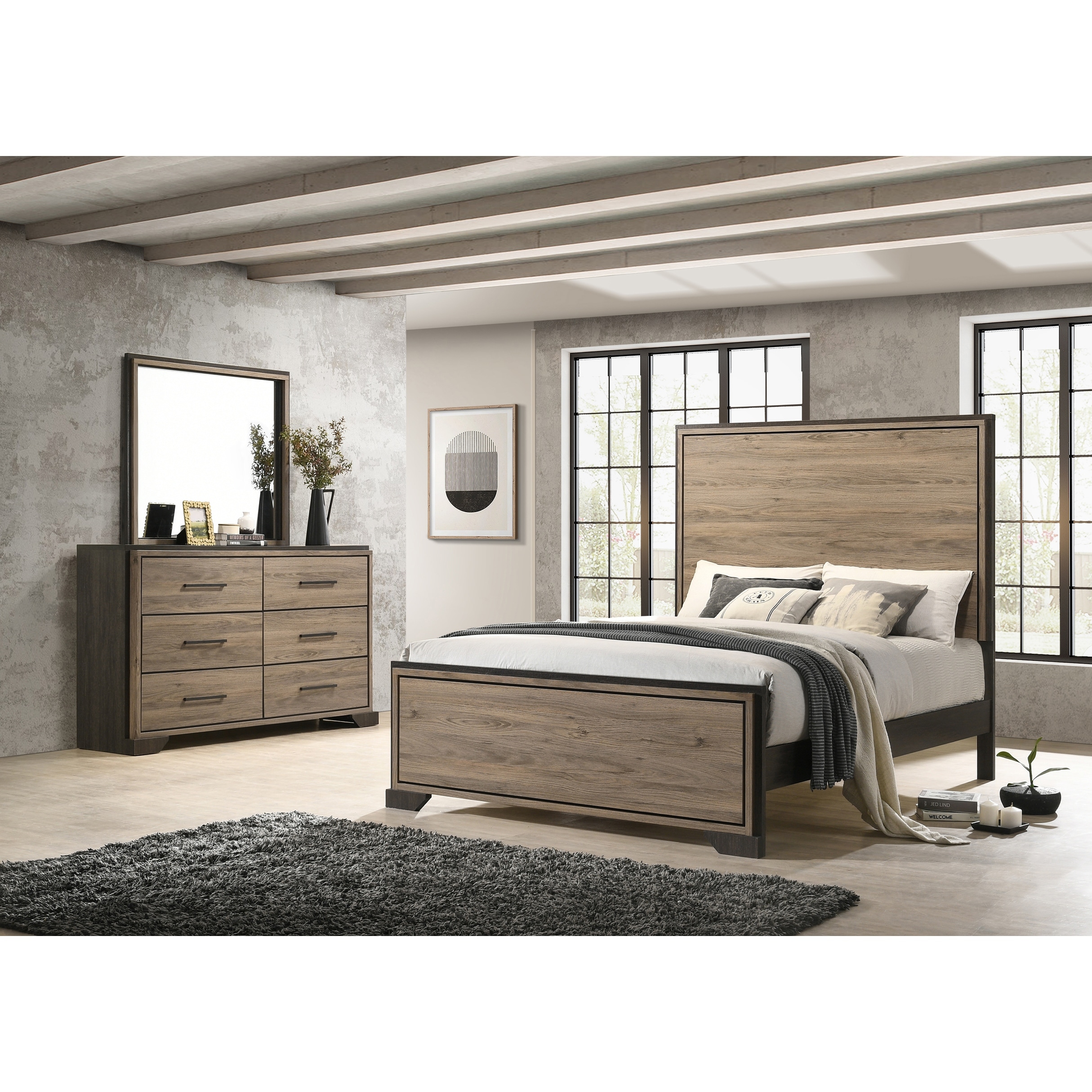 Lassen Brown and Light Taupe 3-piece Panel Bedroom Set - - 37068017