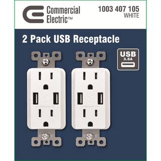 ELEGRP 3.6 Amp Dual USB Charger and 15 Amp Receptacle White (6-Pack) R1615D36-WH-3