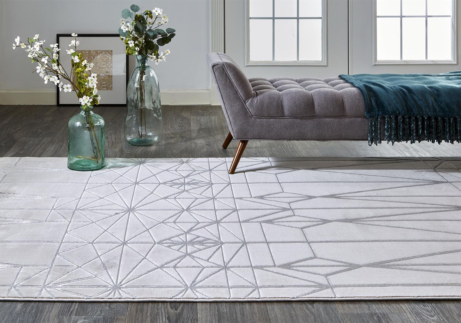 Orin Ivory and Silver Rug by BD Fine