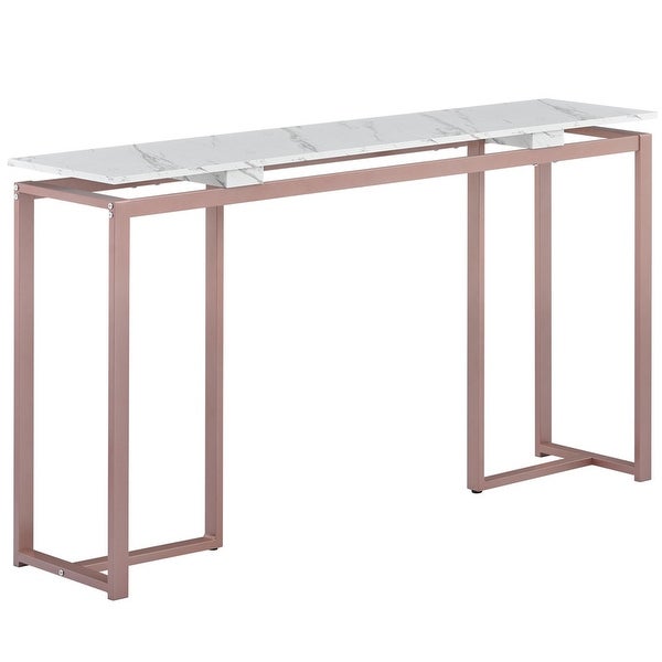 63-inch metal counter， narrow entry table， faux marble top