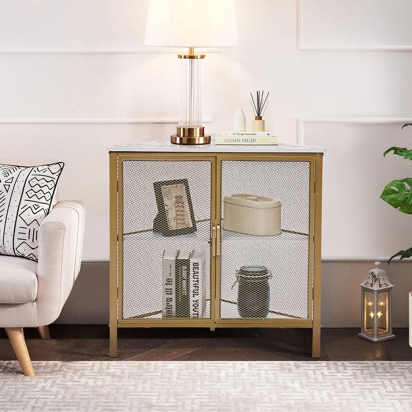 VECELO 2-Piece Coffee Table Set Sofa Table and Corner Side Table with Metal Mesh Doors