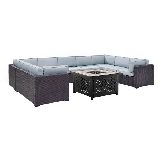 Biscayne 6pc Outdoor Wicker Sectional Set With Fire Table Mist Crosley