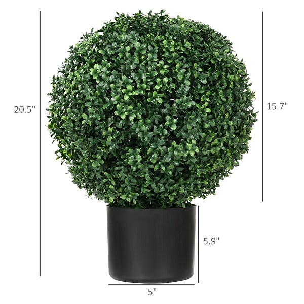 HOMCOM Set of 2 20.5 Artificial Ball Boxwood Topiary Trees with Pot