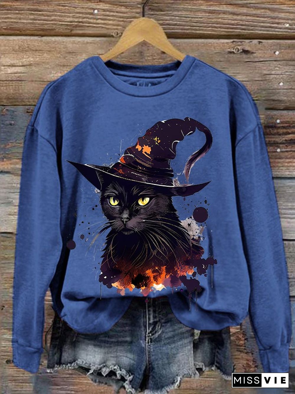 Women's Halloween Witches Cat Print Sweatshirt