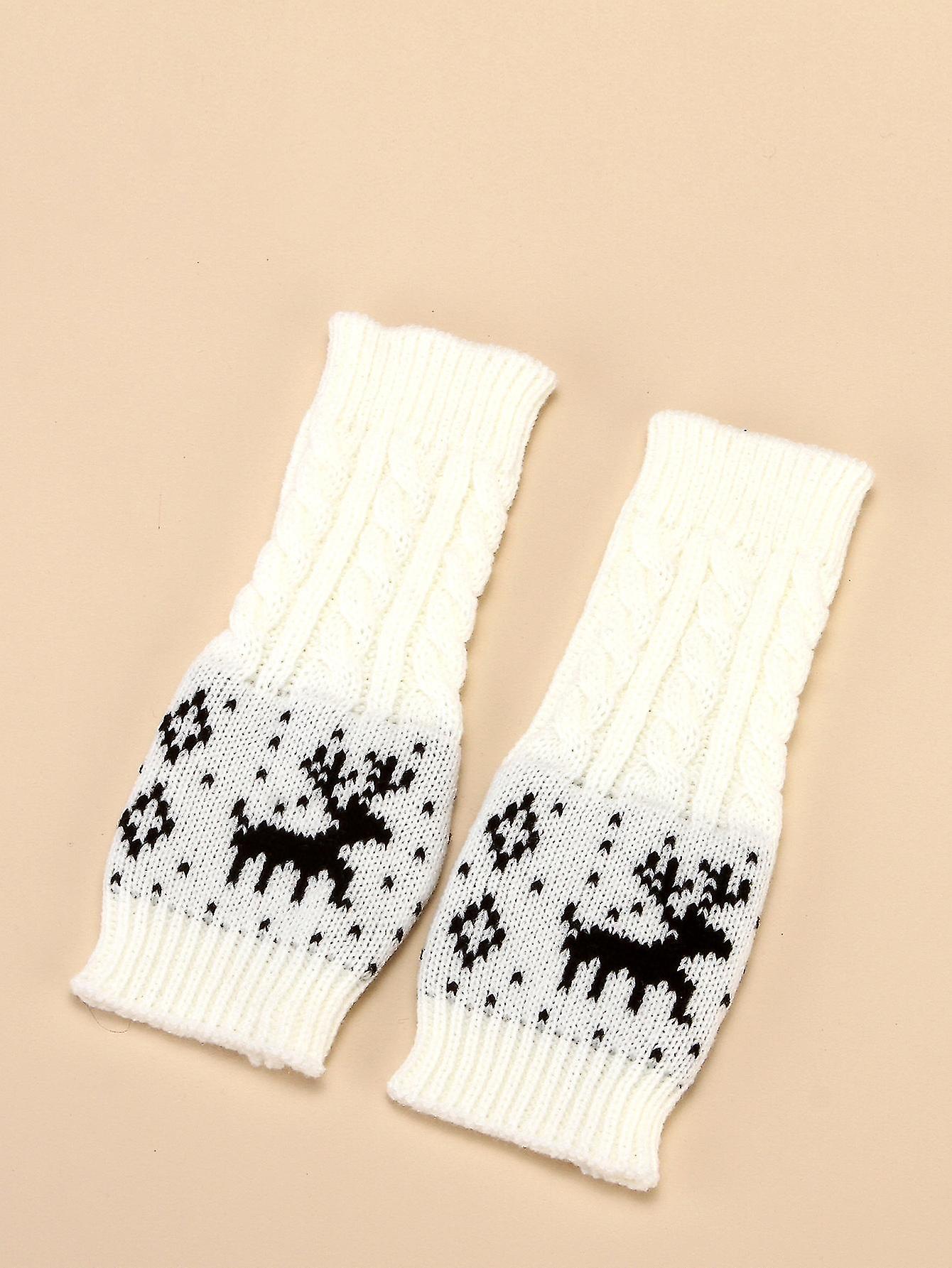 Women Fingerless Gloves - Winter Arm Warmer Gloves Wrist Gloves Thumbhole Stretchy Gloves Knitted Gloves2setwhite + Black