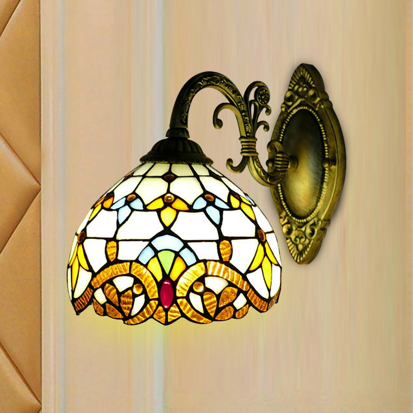 TFCFL Tiffany Style Glazed Wall Sconce Stained Glass Shade Wall Lamp Decor Art Fixture